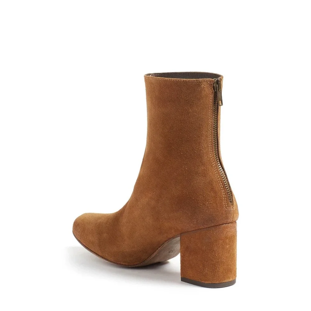Free People Women's Chestnut Suede Block Heel Zipper Ankle Boots NWTB - Picture 2 of 6